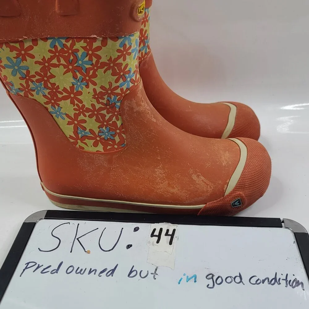 Keen Women's Orange Microfleece Lined Floral Waterproof Rain Boots‎ Size US 5